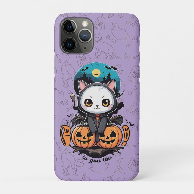 Boo to You Too | Cute Cat Bat Wings & Pumpkin Case-Mate iPhone Case (Back)