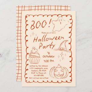 Boo! Trendy Hand Drawn Sketchy Halloween Party Invitation