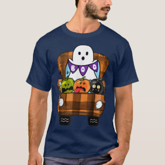 Boo Truck Pumpkin Halloween Ghost Costume Leopard  T-Shirt