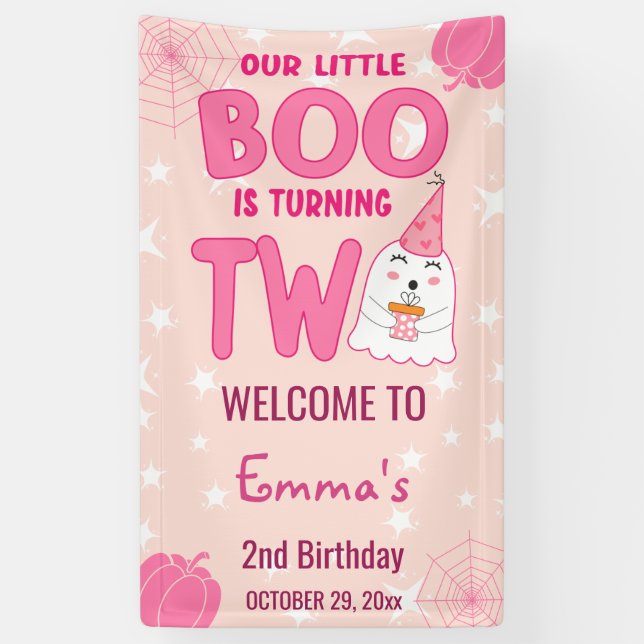Boo Turning Two Halloween 2nd Birthday Welcome Banner (Vertical)