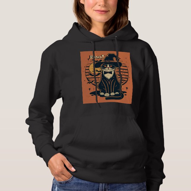 Boo tuxedo cat Halloween Hoodie (Front)