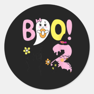 Boo Two 2nd Birthday Girls-Funny Halloween Ghost Classic Round Sticker