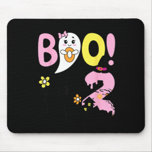 Boo Two 2nd Birthday Girls-Funny Halloween Ghost Mouse Mat