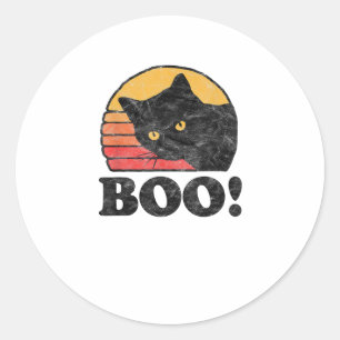 Boo! Vintage Eighties Style Cat Retro Distressed H Classic Round Sticker