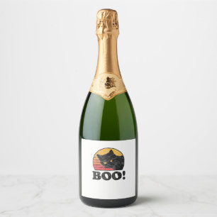 Boo! Vintage Eighties Style Cat Retro Distressed H Sparkling Wine Label