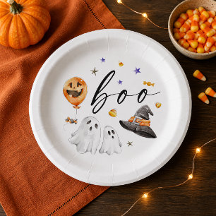 Boo Watercolor Ghosts Cute Halloween Party Paper Plate