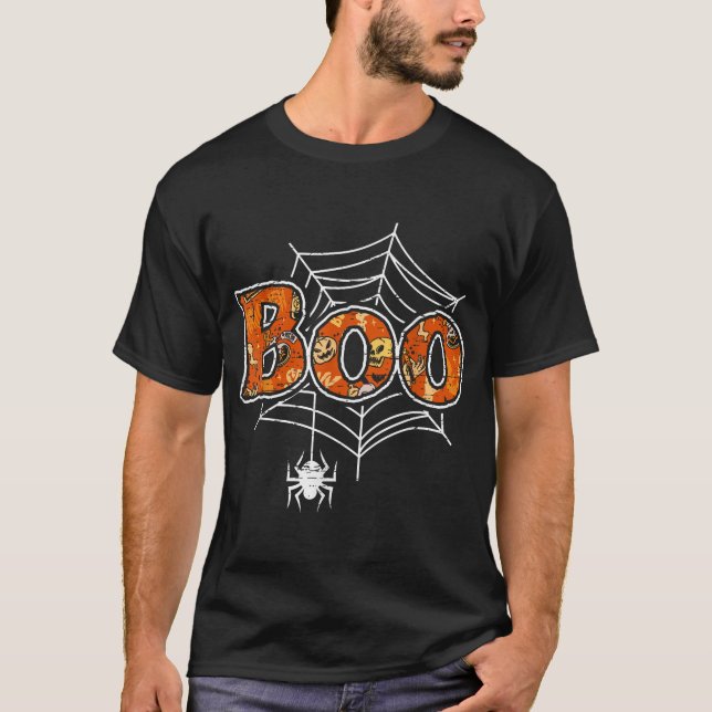 Boo Web Spider Halloween Day Party Trick Or Treat  T-Shirt (Front)