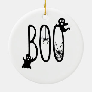 Boo Whimsical Ghosts & Spider Halloween Ceramic Tree Decoration