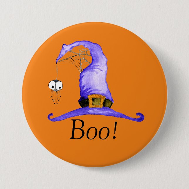 Boo! Whimsical Witches' Hat  7.5 Cm Round Badge (Front)