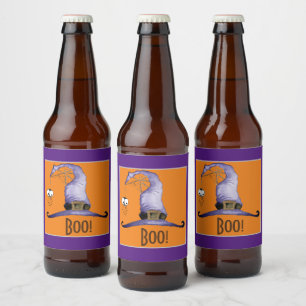Boo! Whimsical Witches' Hat Beer Bottle Label