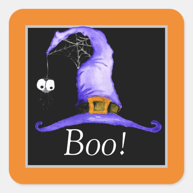 Boo! Whimsical Witches' Hat   Square Sticker (Front)