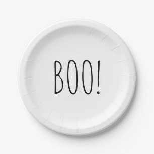 Boo white and black minimalist simple Halloween Paper Plate