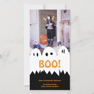 BOO white ghost trio orange Halloween greeting
