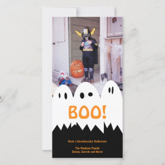 BOO white ghost trio orange Halloween greeting