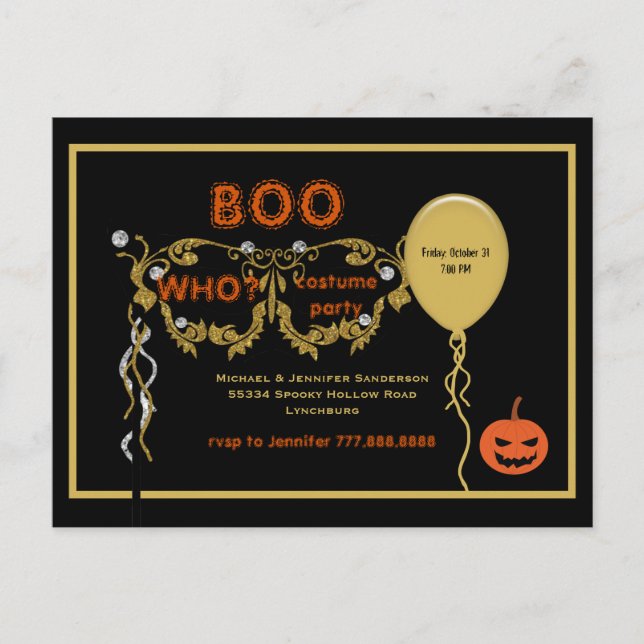 Boo Who? Halloween Costume Party  Invitation Postcard (Front)