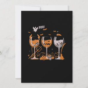 Boo Wine Glass Pumpkin Skull Witch Demon Halloween Holiday Card
