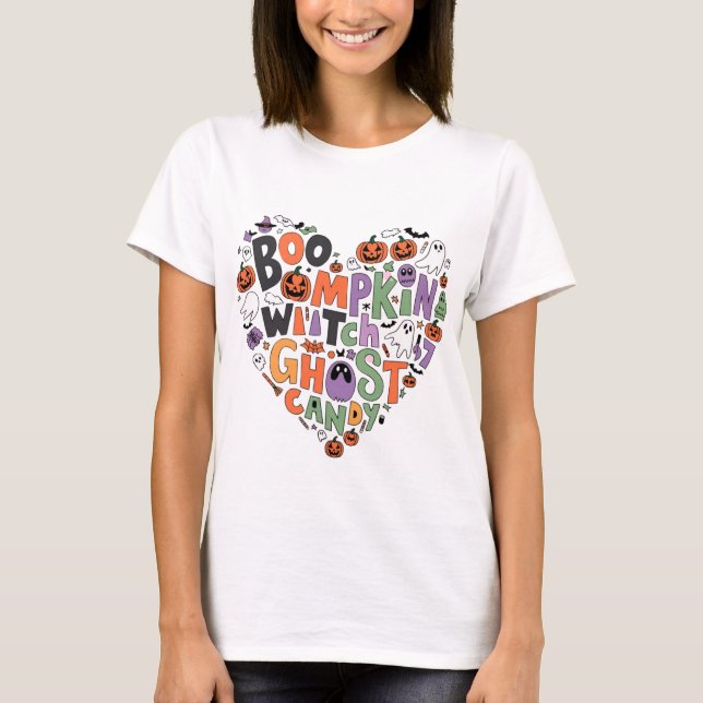 Boo, Witch, Pumpkin Graphical Halloween T-shirt (Front)