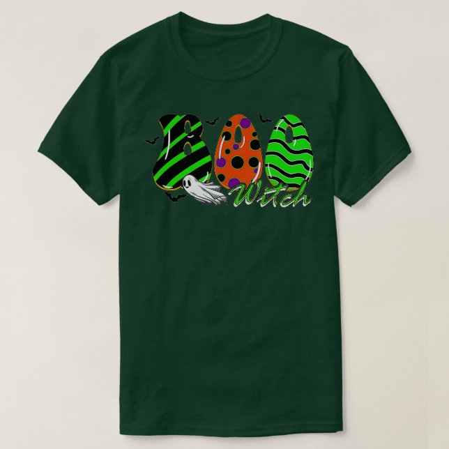 Boo Witch Spider Ghost Pumkin & Witch Hat Hallowee T-Shirt (Design Front)