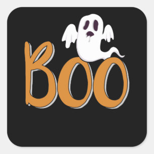 Boo with Ghost Spooky Halloween Trick Or Treat Square Sticker