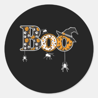 Boo With Spiders And Witch Hat Halloween Classic Round Sticker
