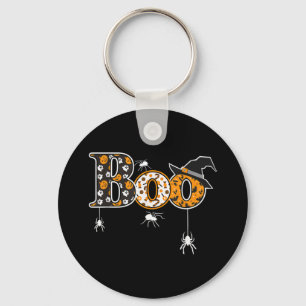 Boo With Spiders And Witch Hat Halloween Key Ring