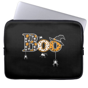 Boo With Spiders And Witch Hat Halloween Laptop Sleeve