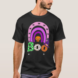 Boo With Spiders And Witch Hat Halloween Rainbow 4 T-Shirt