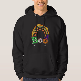 Boo With Spiders And Witch Hat Halloween Rainbow   Hoodie