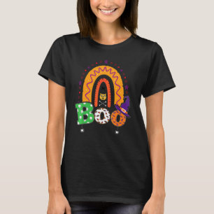Boo With Spiders And Witch Hat Halloween Rainbow   T-Shirt