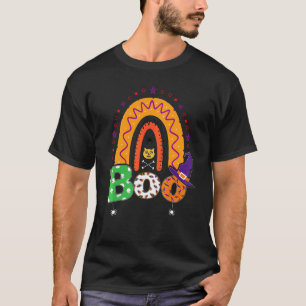 Boo With Spiders And Witch Hat Halloween Rainbow   T-Shirt