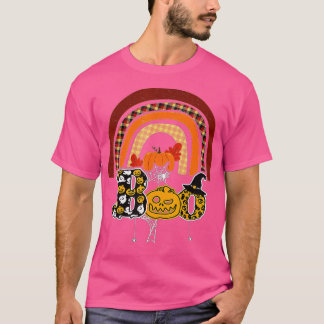 Boo With Spiders And Witch Hat Halloween Rainbow   T-Shirt