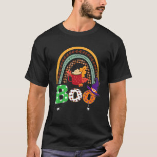 Boo With Spiders And Witch Hat Halloween Rainbow   T-Shirt