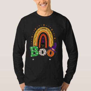 Boo With Spiders And Witch Hat Halloween Rainbow T-Shirt