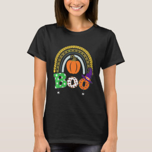 Boo With Spiders And Witch Hat Halloween Rainbow   T-Shirt