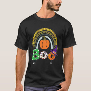 Boo With Spiders And Witch Hat Halloween Rainbow   T-Shirt