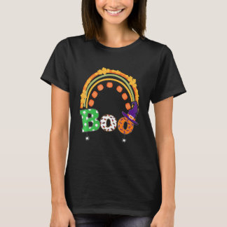 Boo With Spiders And Witch Hat Halloween Rainbow   T-Shirt