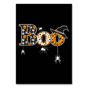 Boo With Spiders And Witch Hat Halloween Table Number