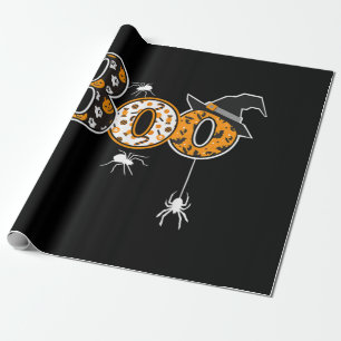 Boo With Spiders And Witch Hat Halloween Wrapping Paper