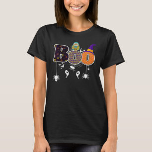 Boo With Spiders And Witch Spooky Hat Owl Hallowee T-Shirt