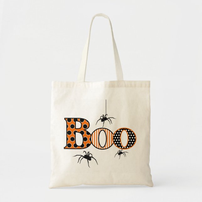 BOO with Spiders Halloween Tote Bag (Front)
