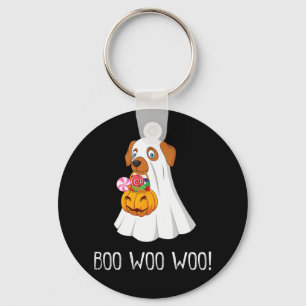 Boo Woo Woo Fun Cute Halloween Ghost Dog Women Tee Key Ring