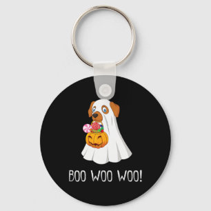 Boo Woo Woo Fun Cute Halloween Ghost Dog Women Tee Key Ring