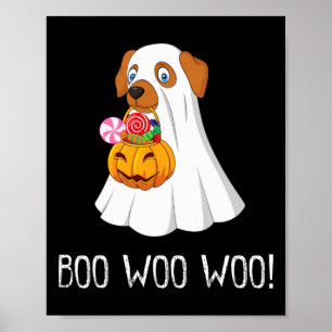 Boo Woo Woo Fun Cute Halloween Ghost Dog Women Tee Poster