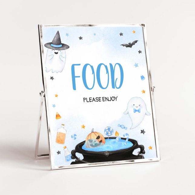 Boo-y Halloween Baby Shower Food Poster (Blue Oh Sheet Baby Shower Food Sign)