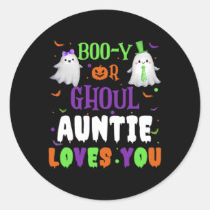 Boo-y Or Ghoul Auntie Loves You By Halloween Men W Classic Round Sticker