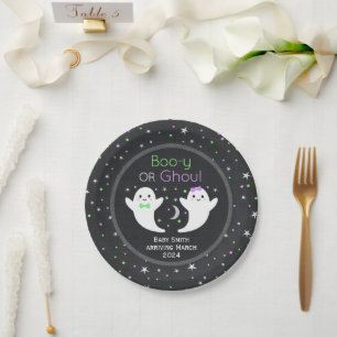 Boo-y or Ghoul gender reveal Paper Plate