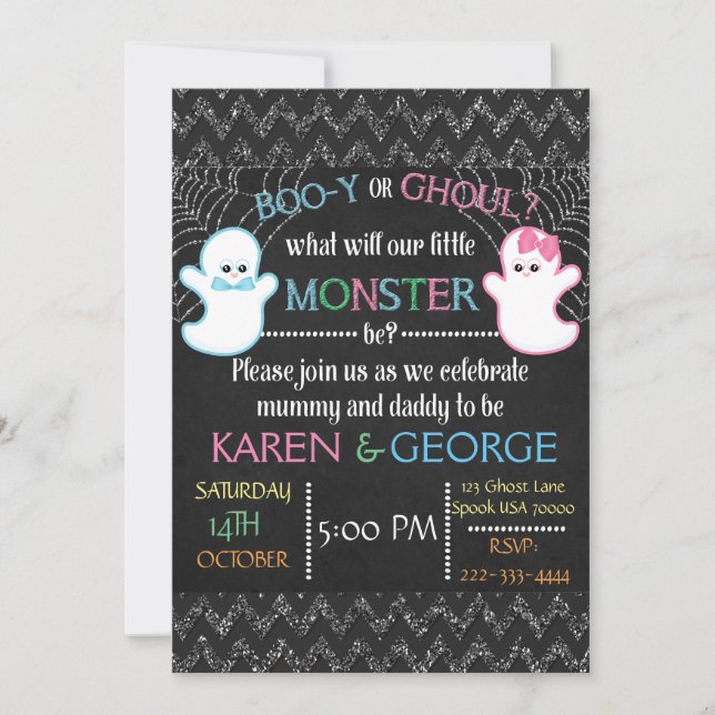 Boo-y or Ghoul Halloween Gender Reveal Invite (Front)
