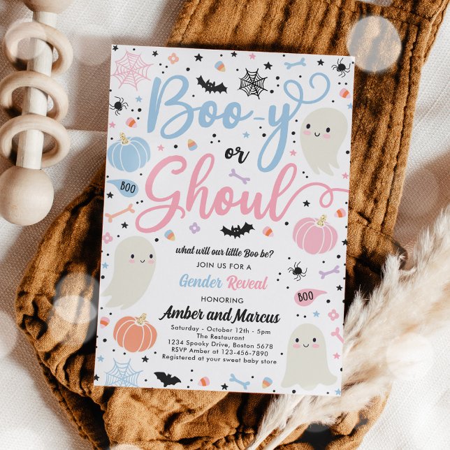 Boo-y or Ghoul Halloween Ghost Gender Reveal Party Invitation (Creator Uploaded)