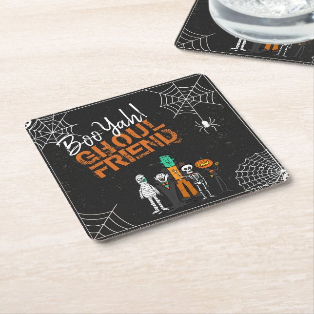 Boo Yah Ghoul Friend Halloween ID684 Square Paper Coaster (Angled)