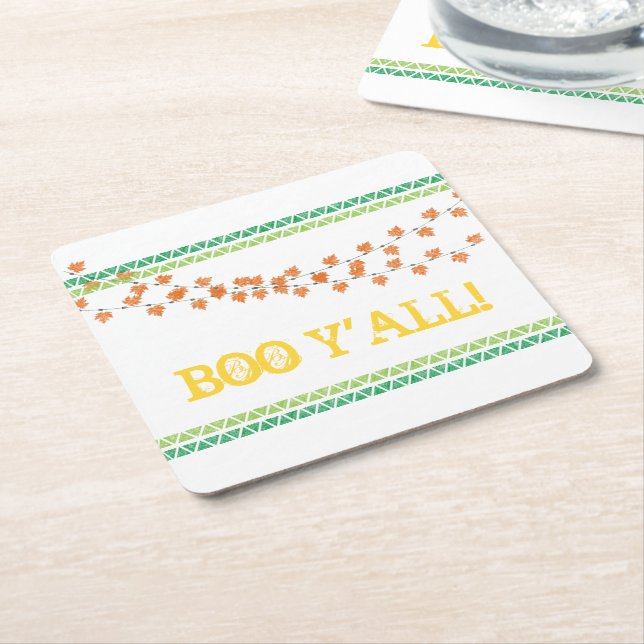 Boo Y'all Halloween Family Friendly Fall Fun Square Paper Coaster (Angled)